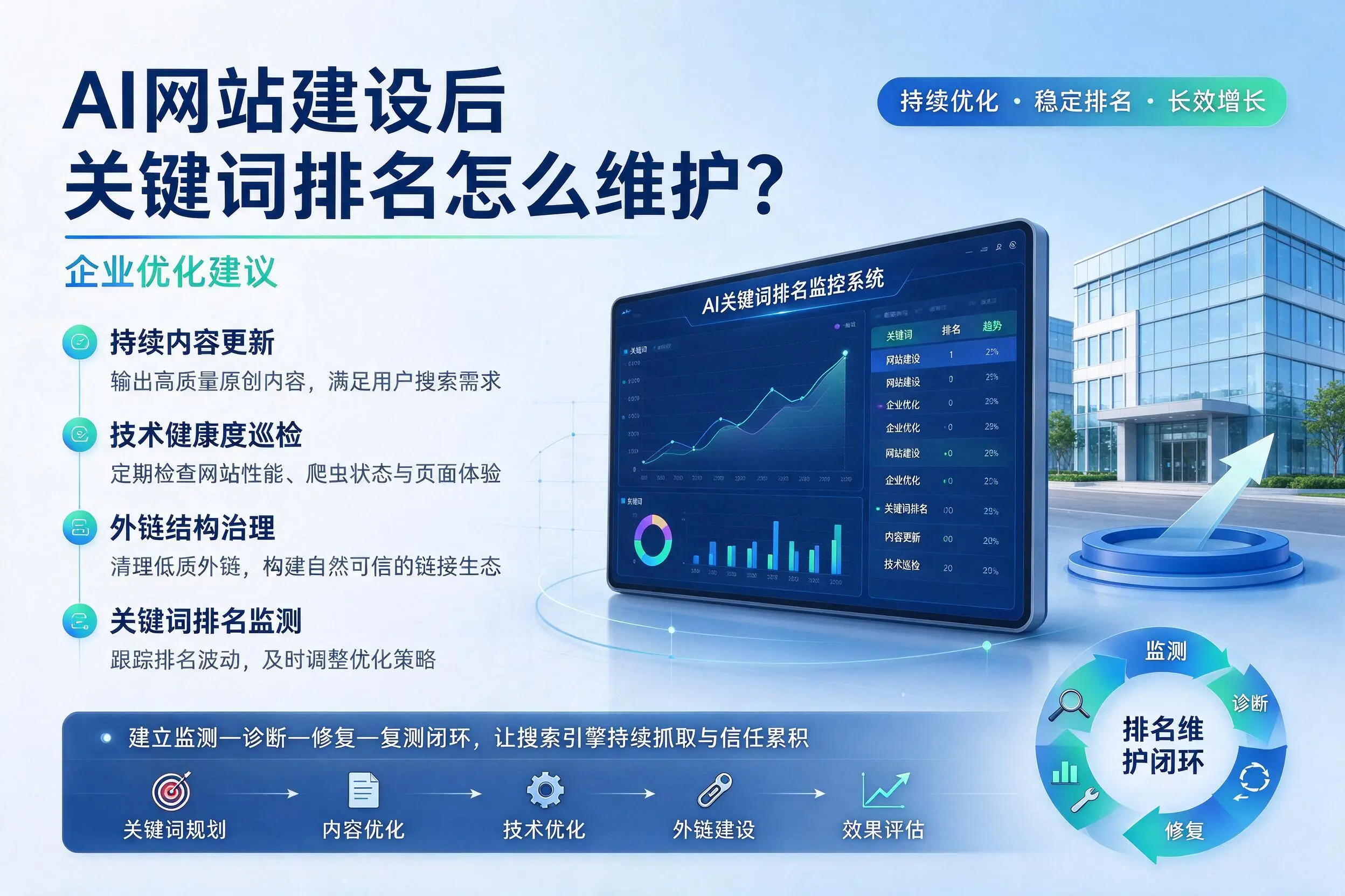 AI网站建设后关键词排名怎么维护？怒江企业优化建议